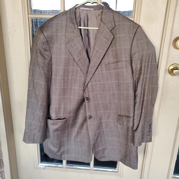 Hickey Freeman Men's Custom Surgical Cuffs Brown Plaid Wool 2 Button Blazer 51 R - Picture 1 of 7